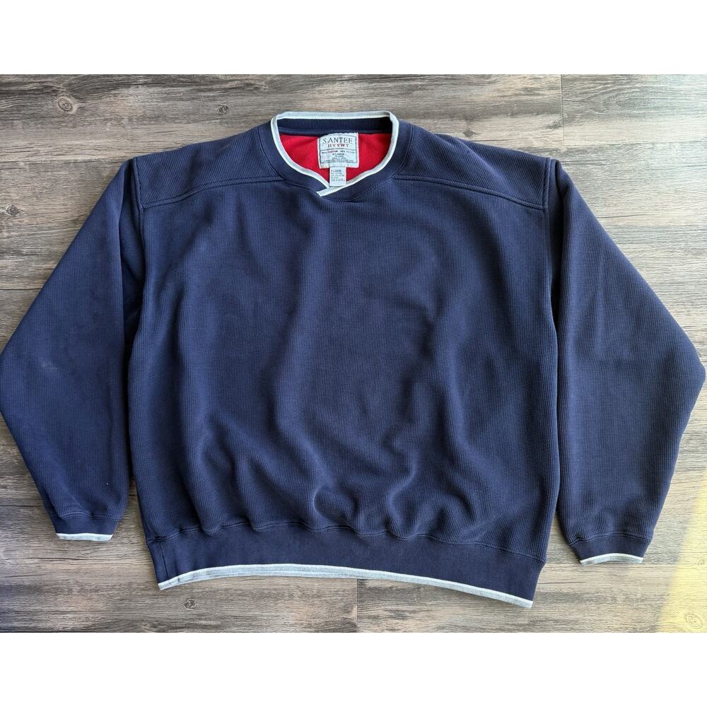 Vintage Blank Santee Sweatshirt Men 2XL Navy Waffle Knit Heavyweight Boxy Grunge